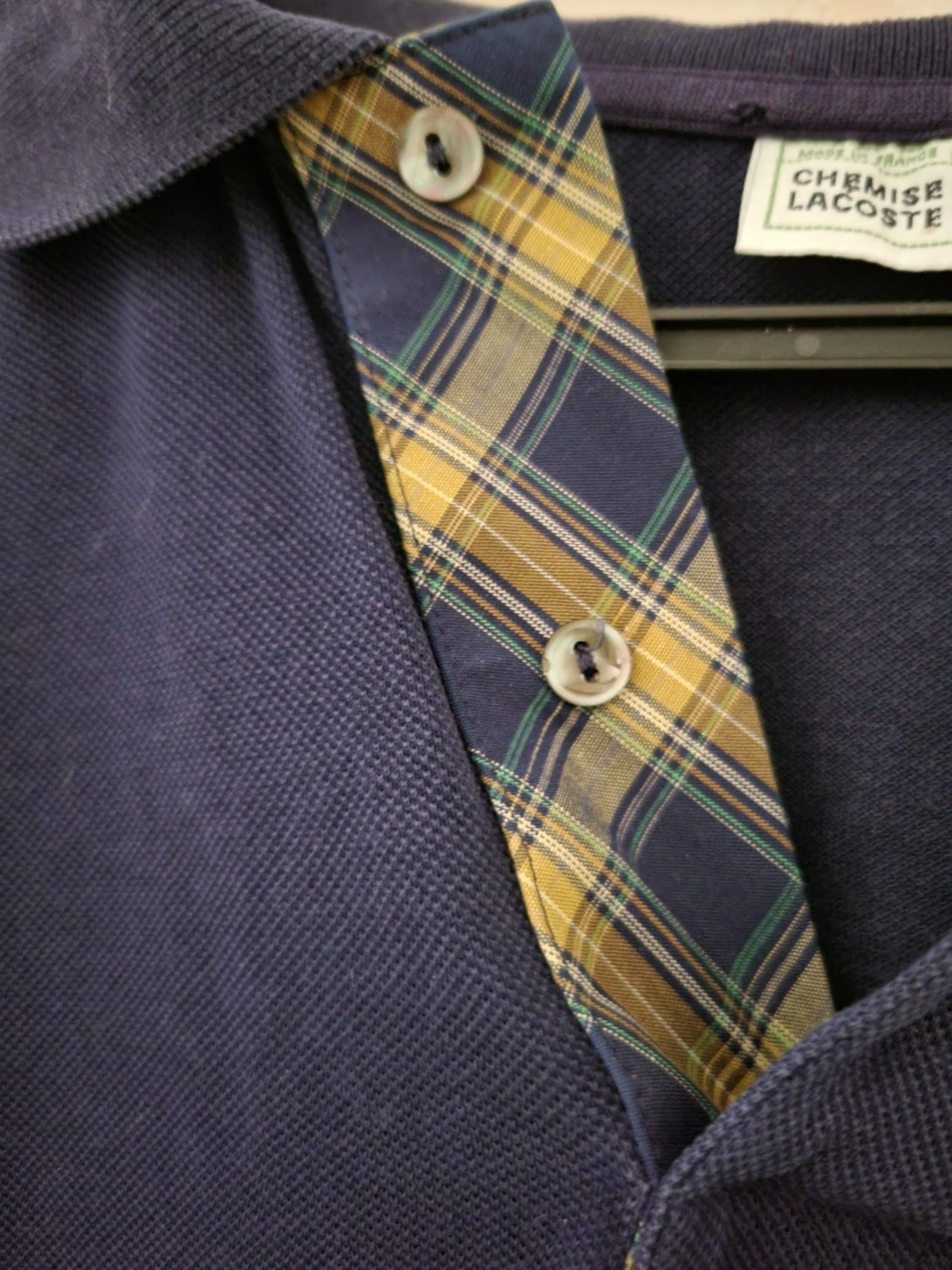 Vintage Lacoste Shirt Polo – Made in France – Tartan Details – Size 6 (L/XL) – photo 6